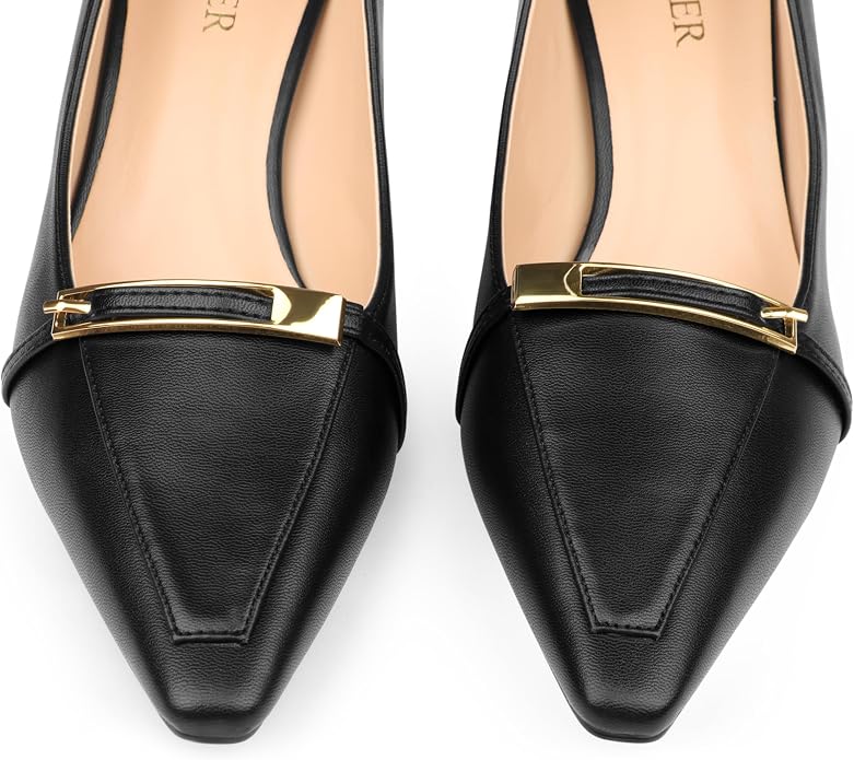COLETER Women's Kitten Heels Pointed Toe Low Heel Pumps Comfortable Office Wedding Dress Shoes