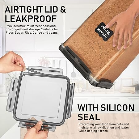 WHITE FEATHER SUPPLIES 2 PC 6.5L  220 Oz Large Flour Sugar Storage Containers - Leak Proof, BPA Free, Clear Plastic Food Storage Containers with Lids Airtight - Bulk Storage for Kitchen and Pantry