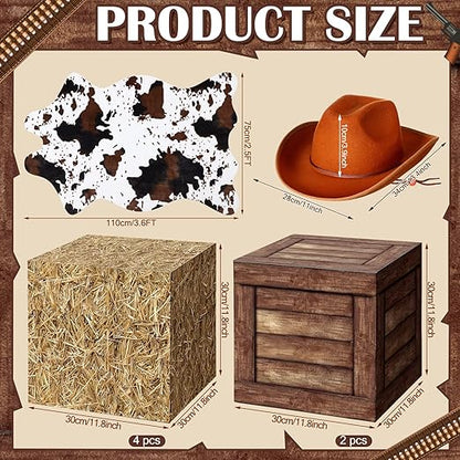 ROCEEI 40 Pcs Cowboy Theme Party Decoration Western Party Decor Rodeo Table Centerpieces Mini Cowboy Hats Lantern Carton Horseshoe Wheel Red Pull Flag Scarf Decorative for Adults Cowgirl Farm Party