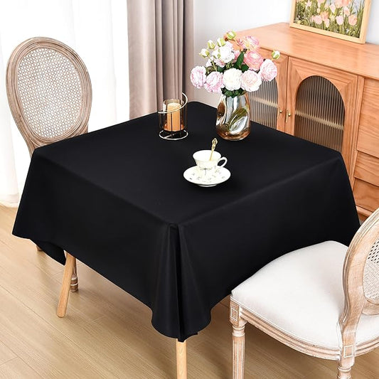 eeivs Square Tablecloth 52 x 52 Inch Washable Polyester Table Cloth Solid Black Heavy Duty Fabric Table Cover Daily Use for Dining Home Kitchen Party Wedding