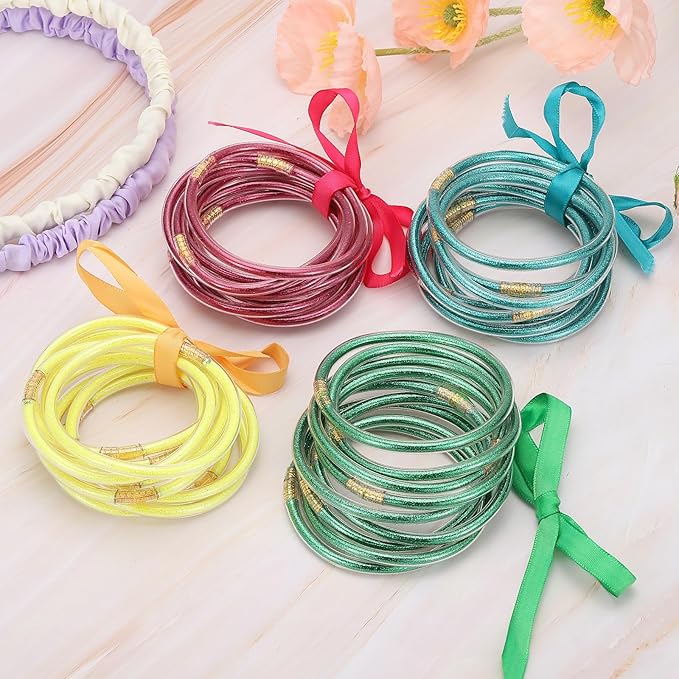 PATIKIL Glitter Bangles Bracelets, 9Pcs Shine Silicone Bracelets Glitter Filled Bracelet Sparkling Bangle for Decoration, Yellow