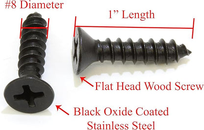 Bolt Dropper 8 X 1'' Black Oxide Coated Stainless Flat Head Phillips Wood Screw (50 Pack), 18-8 (304) Stainless Steel Screws by Bolt Dropper