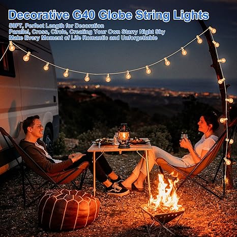 100ft 2-Pack Outdoor G40 LED Globe String Lights Dimmable Shatterproof Waterproof Light Strings with 52 Bulbs Connectable Commercial Hanging Lights for Patio Balcony Backyard Party (White Wire)
