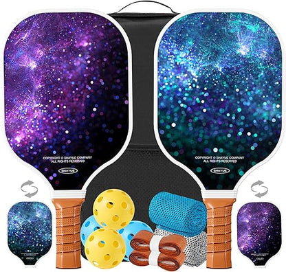 Pickleball Paddles Set of 2 Super Value Set with 2 Pickleball Fiberglass Rackets 4 Balls 2 Pickleball Grip Tapes 2 Sports Towels 1 Pickleball Bag Outdoor Gift for Beginners Family Friends