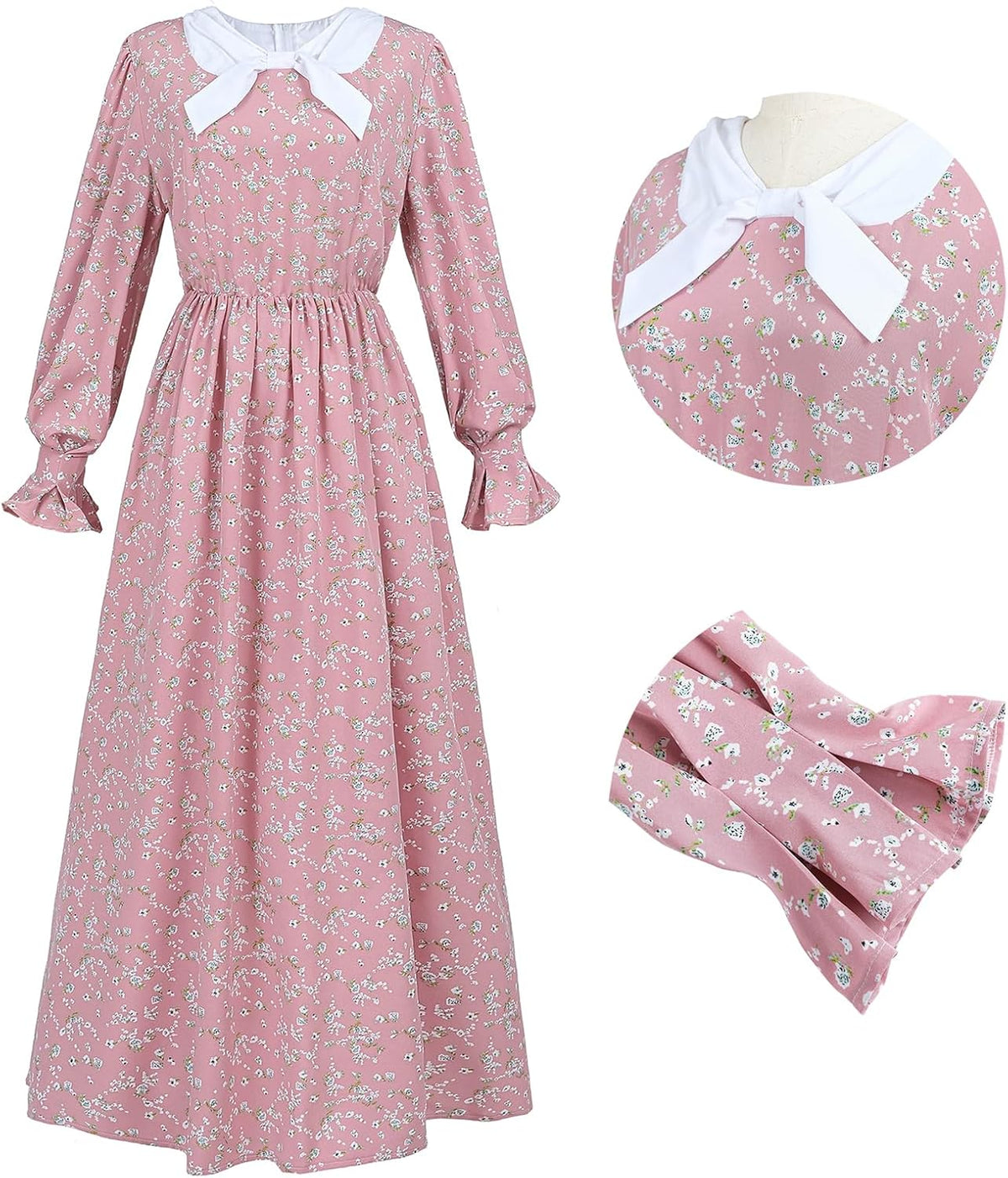 LTAKK Colonial Dress Women Prairie Pioneer Costume | Floral Dresses with Apron, Bonnet for Civil War, Revolutionary War Dress-Up, Pilgrim, Historical Reenactment, Amish Outfit
