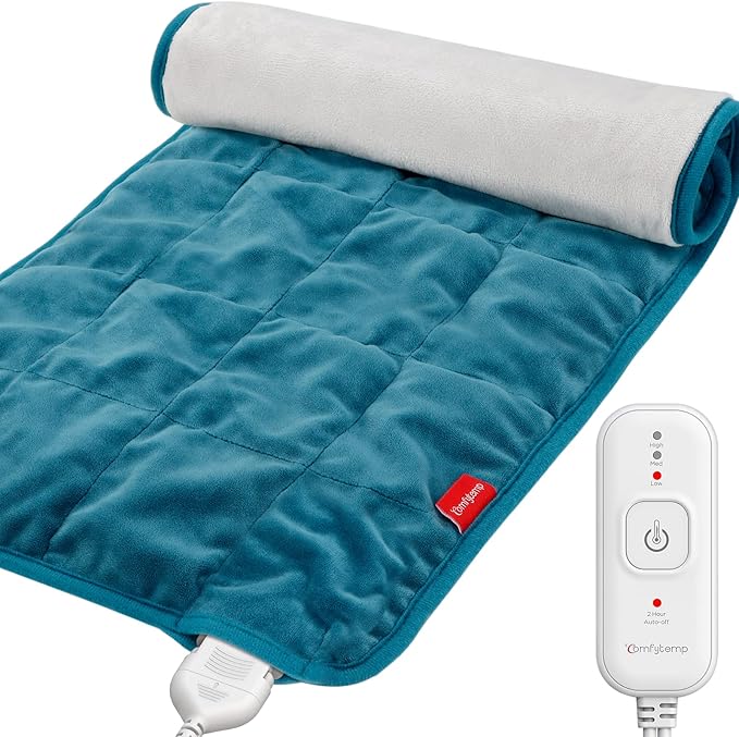Comfytemp Weighted Heating Pad for Back  Cramps, 2.2lb Electric Neck Shoulder Heat Pad for Pain Relief, FSA HSA Eligible, Valentines Day Gifts for Her Him Wife Husband, 2H Auto-Off, 12x24, Washable