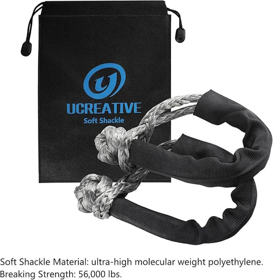 Ucreative 1" x 30' Kinetic Recovery & Tow Rope Kit Max 48,000 lbs Breaking Strength with 2PCS Synthetic Soft Shackles for Off-Road Vehicle 4WD Pick Up Truck SUV (Gray)