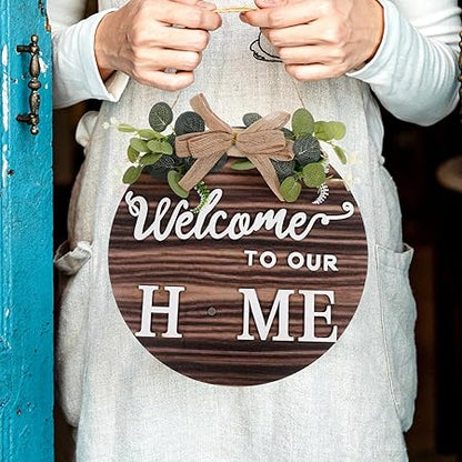 Garneck 1 Set Interchangeable Seasonal Welcome Sign Rustic Wood Welcome to Our Home Sign Wall Hanging Porch Decoration for Spring Summer Fall Holiday Decor, 29.50X29.50X0.90CM, Brown