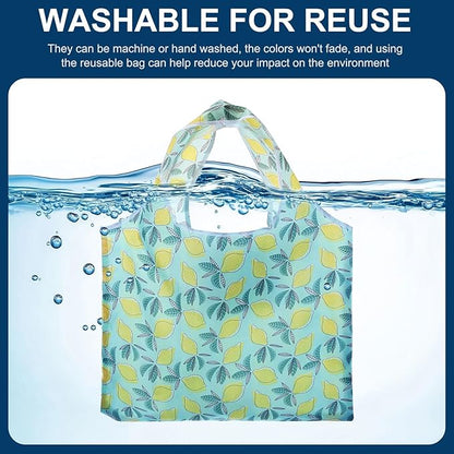 uxcell Reusable Grocery Bags, Printed Washable Shopping Totes with Handles, Foldable Cloth Grocery Bag for Shopping, Camping