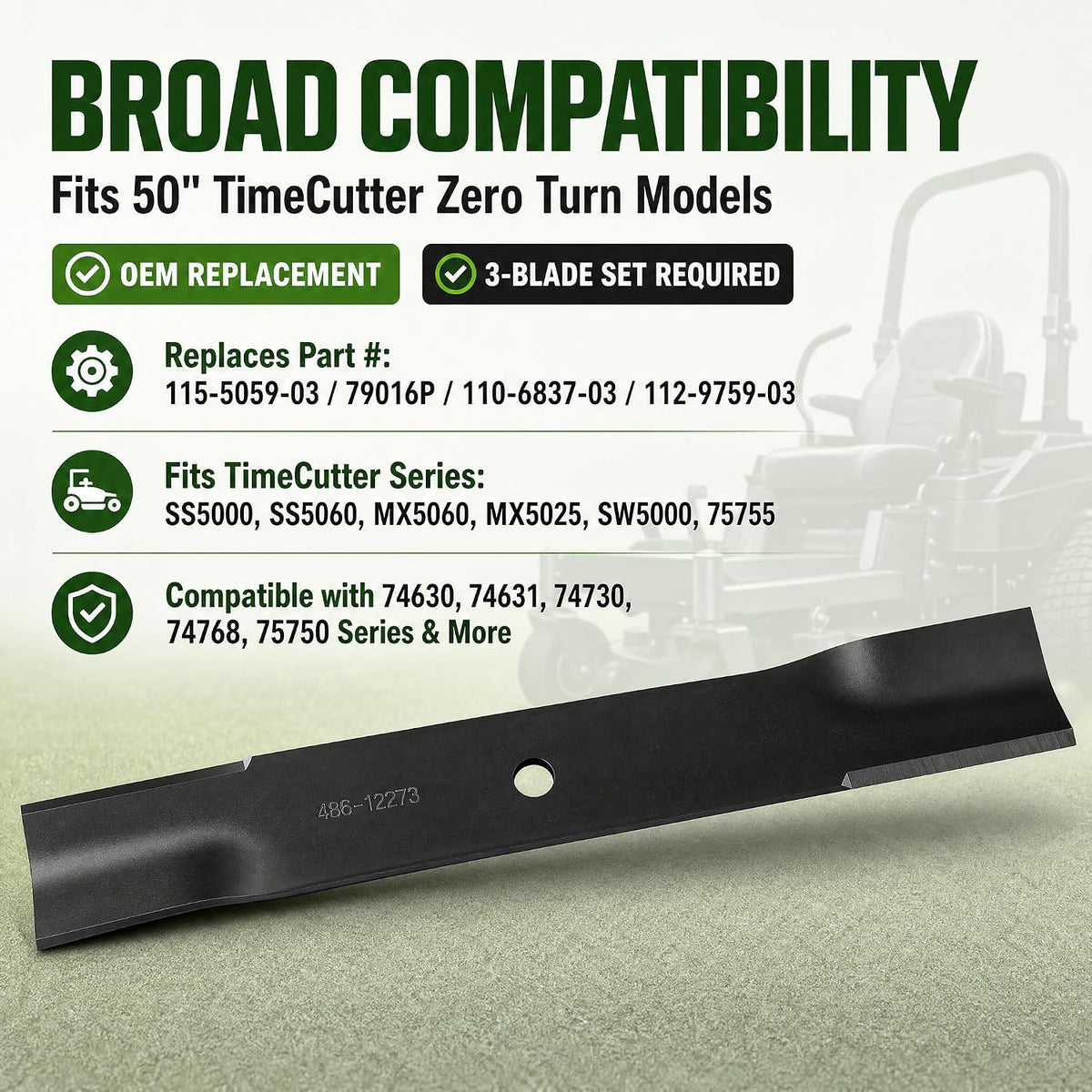 115-5059-03 mower blades Replace toro 115-5059-03 79016P 110-6837-03 112-9759-03 Blades, Compatible with toro timecutter 50 inch blades, toro ss5000 blade, toro mx5060, 75755, 50 inch zero turn blade