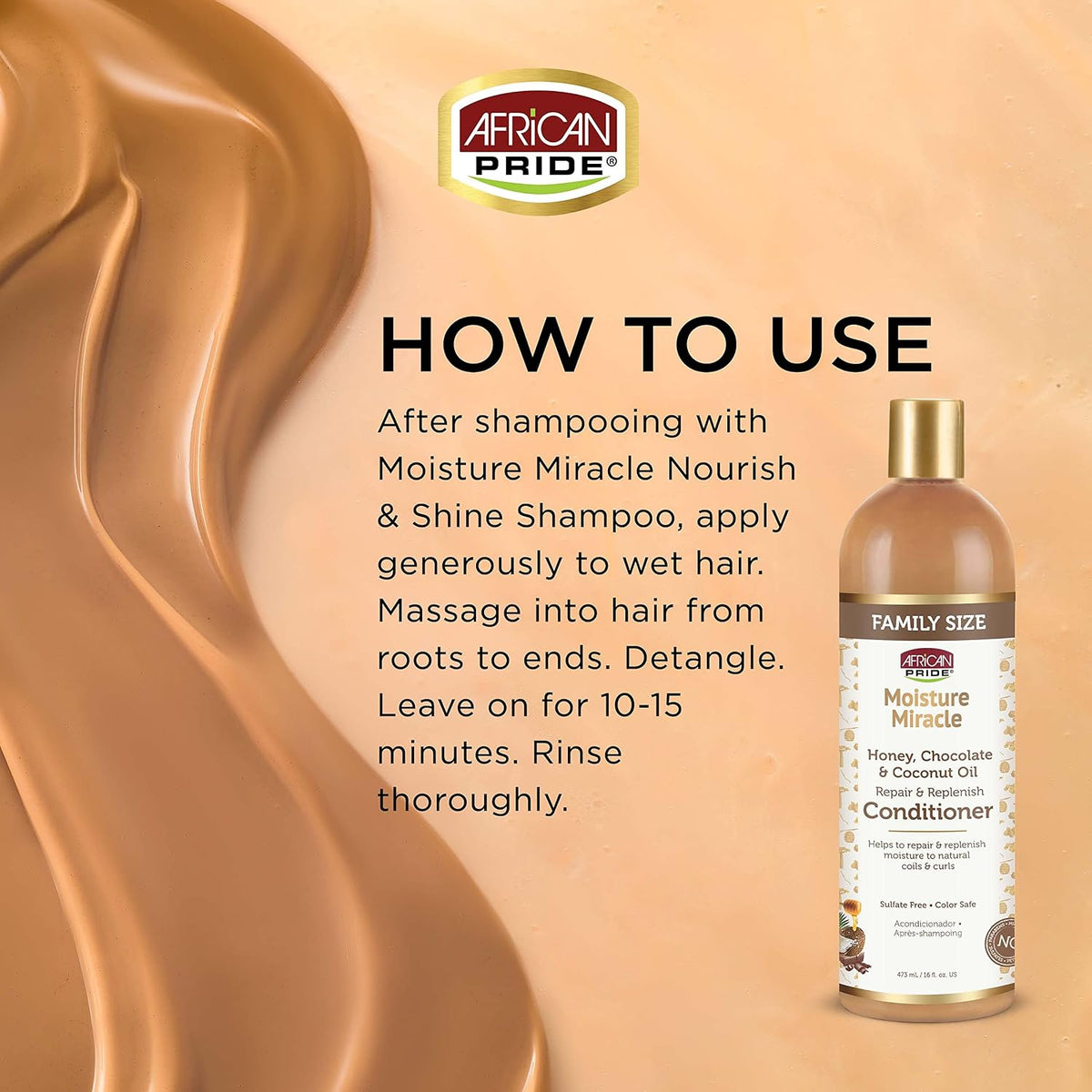 African Pride Moisture Miracle - For Natural Coils & Curls, Nourishes & Shines, Sulfate Free, Color Safe (Conditioner)
