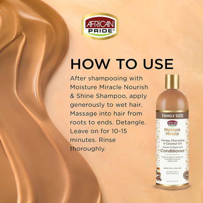 African Pride Moisture Miracle - For Natural Coils & Curls, Nourishes & Shines, Sulfate Free, Color Safe (Conditioner)