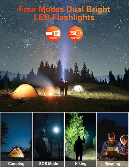 Solar-Power-Bank-Charger, 40000mAh Portable Phone Charger Built in 4 Cables with USB C inOutput, PD 20W Fast Charging External Batter, External Battery Pack with Dual Bright Flashlights