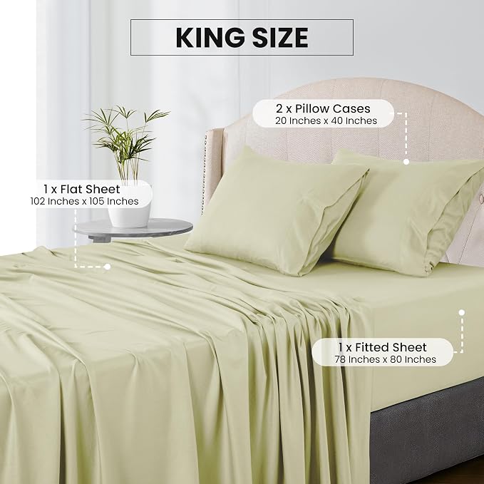 LUX Décor Bamboo Viscose Sheet Sets - Organic 35% Viscose derived from Bamboo Rayon Blend with 65% Polyester - Cooling, Breathable & Soft, Hotel Luxury Experience – King, Beige