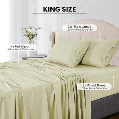 LUX Décor Bamboo Viscose Sheet Sets - Organic 35% Viscose derived from Bamboo Rayon Blend with 65% Polyester - Cooling, Breathable & Soft, Hotel Luxury Experience – King, Beige