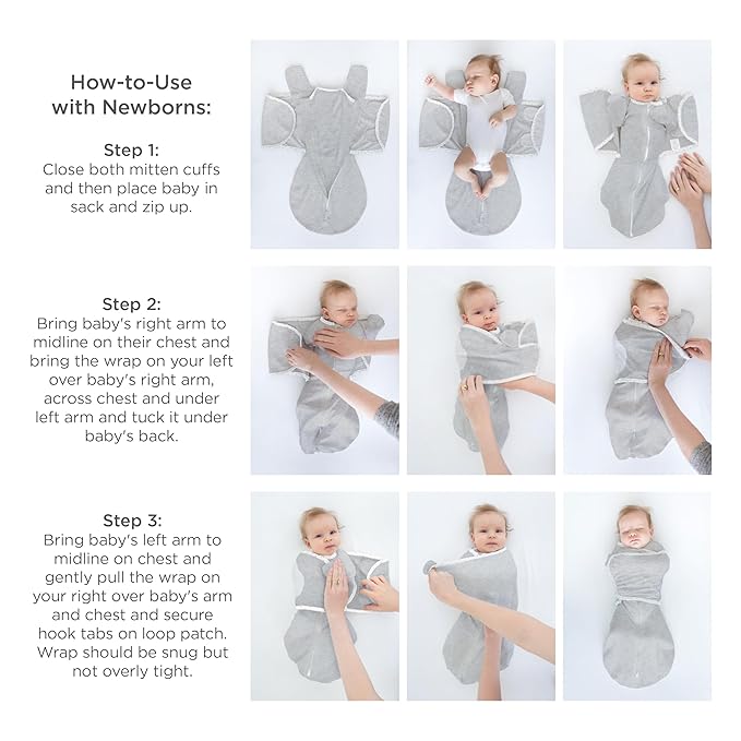 SwaddleDesigns Omni Swaddle Sack Arms Up Half-Length Sleeves  Mitten Cuffs, Easy Swaddle Transition, Heathered Gray, 0-3 Mo