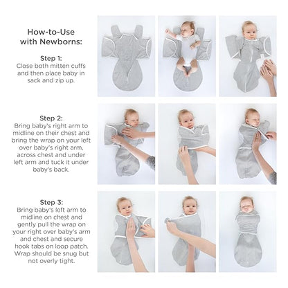 SwaddleDesigns Omni Swaddle Sack Arms Up Half-Length Sleeves  Mitten Cuffs, Easy Swaddle Transition, Heathered Gray, 0-3 Mo