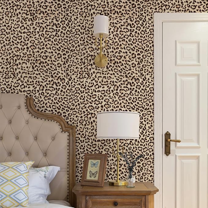 HueBurst 17.3"x480" Leopard Peel and Stick Wallpaper Leopard Contact Paper Self Adhesive Brown Removable Waterproof Contact Paper Art DIY Wallpaper for Bedroom Living Room Furniture