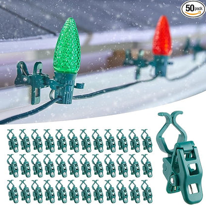 Minetom C7 C9 Christmas Light Clips Outdoor, 50 Count Universal Quick Christmas Light Spring Clips for Outside Roof Gutter Shingle Fence E12 E17 Base