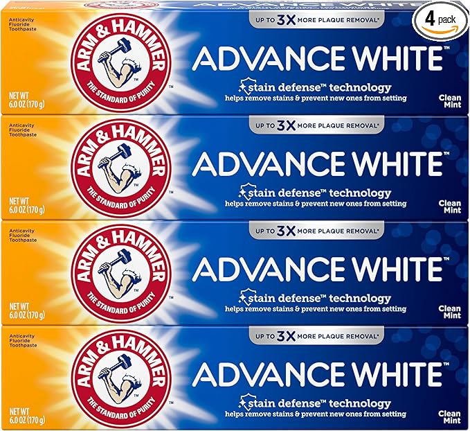 Arm  Hammer Advance White Toothpaste, Clean Mint Flavor, Stain Defense Technology, 6 Ounce (Pack of 4)
