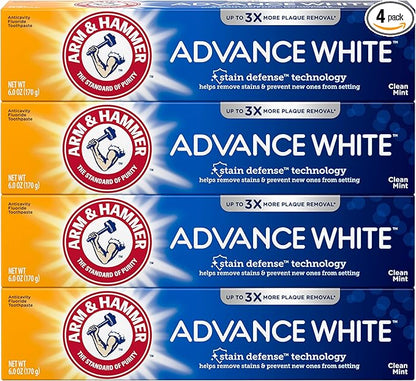 Arm  Hammer Advance White Toothpaste, Clean Mint Flavor, Stain Defense Technology, 6 Ounce (Pack of 4)