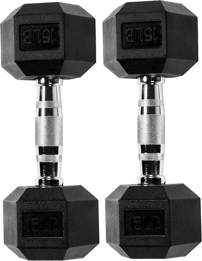Premium Rubber Encased Hex Dumbbell, 15LB Pair