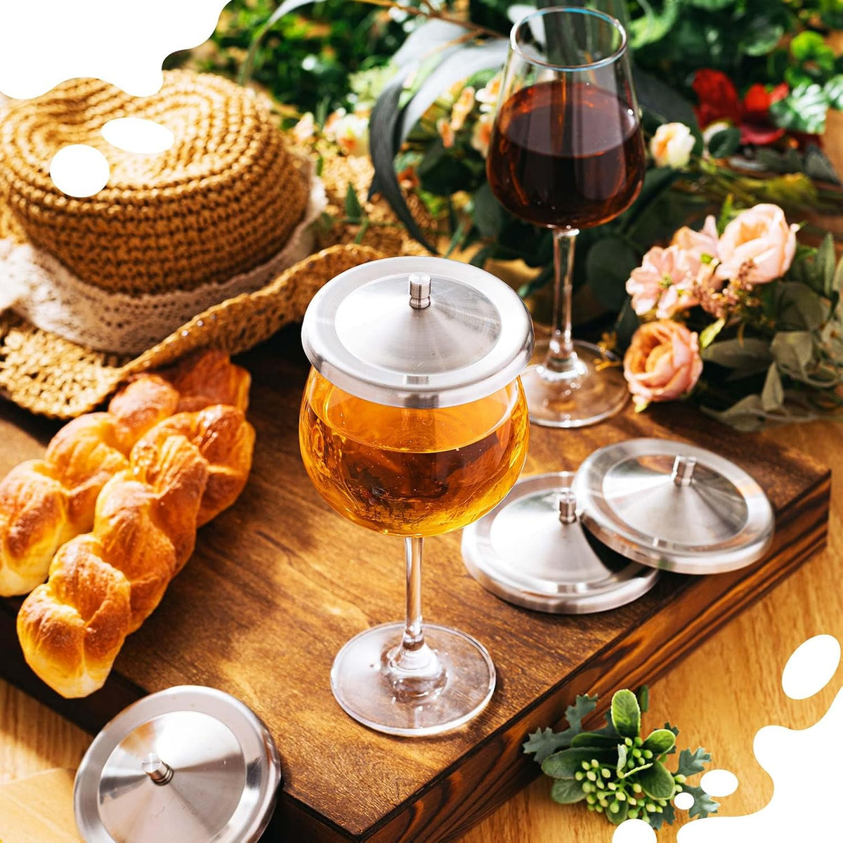 2 Pcs Stainless Steel Wine Glass Covers Wine Glass Covers to Keep Bugs out for Drinks Coffee Mugs Tea Cups Water Glasses Drinking Accessories