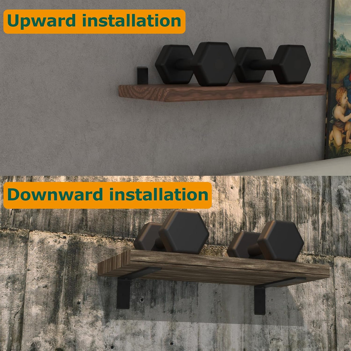 3 Pack 16inchCountertop Support Brackets, Heavy Duty Industrial Hidden Shelf Bracket, Metal Floating L Brackets for Shelves Hardware Support DIY Aufuga (3pcs, 16x6x2.5) (Includes 20 Screws)