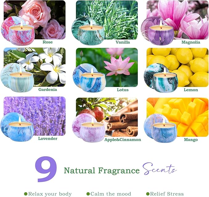 Scented Candles Gift Set, 9 Pack Candles for Home Scented Long Lasting Natural Soy Wax Aromatherapy Candle Set Birthday Gifts for Women Small Jar Candles Pack for Mother's Day Christmas Valentines Day