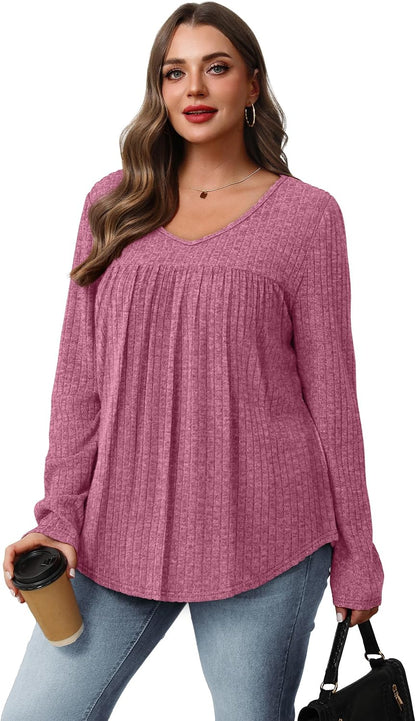 WIHOLL Long Sleeve Shirts for Women V Neck Lightweight Sweaters Casual Tunic Tops Outfits Fall Fashion Spring Clothes 2026.