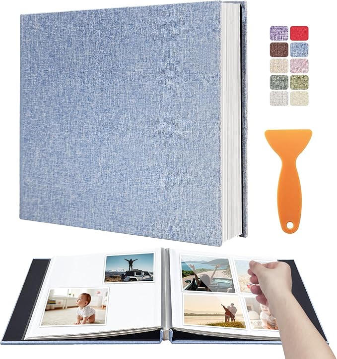 Large Photo Album Self Adhesive Scrapbook Album for 4Ã—6 5Ã—7 8Ã—10 Pictures DIY Magnetic Linen Cover Album 40 Pages for Family Wedding Gifts with Metal Pen and Plastic Board