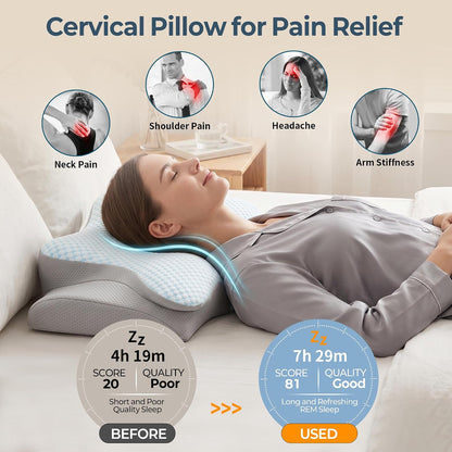 Cervical Neck Pillow for Pain Relief - Cooling Side Sleeper Pillow for Sleeping, Ergonomic Memory Foam Pillows for Neck Support, Contour Orthopedic Bed Pillow for Back Stomach Sleepers