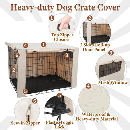 Deblue Dog Crate Cover, 48 Inches Durable Polyester Indoor Pet Kennel Cover Fit for 1 2 Doors Standard Wire Cage (Beige)