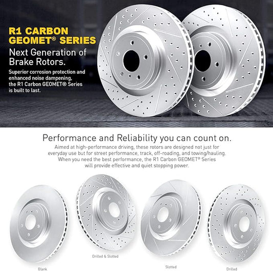 R1 Concepts Front Brake Rotor Kit Brake Rotors Brake Disc Drilled and Slottedfits 2013-2022 INFINITI JX35, Q50, Q60, QX50, QX60; Nissan Murano, Pathfinder