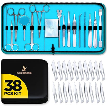 Advanced Dissection Kit Biology Lab Anatomy Dissecting Set with Stainless Steel Scalpel Knife Handle Blades for Medical Students and Veterinary by InstaSkincare (38 Pcs)