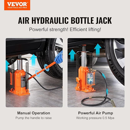 VEVOR Air Hydraulic Bottle Jack, 20 Ton/40000 LBS All Welded Bottle Jack, 10.4-19.7 inch Lifting Range, Manual Handle and Air Pump, for Car, Pickup, Truck, RV, Auto Repair, Industrial Engineering