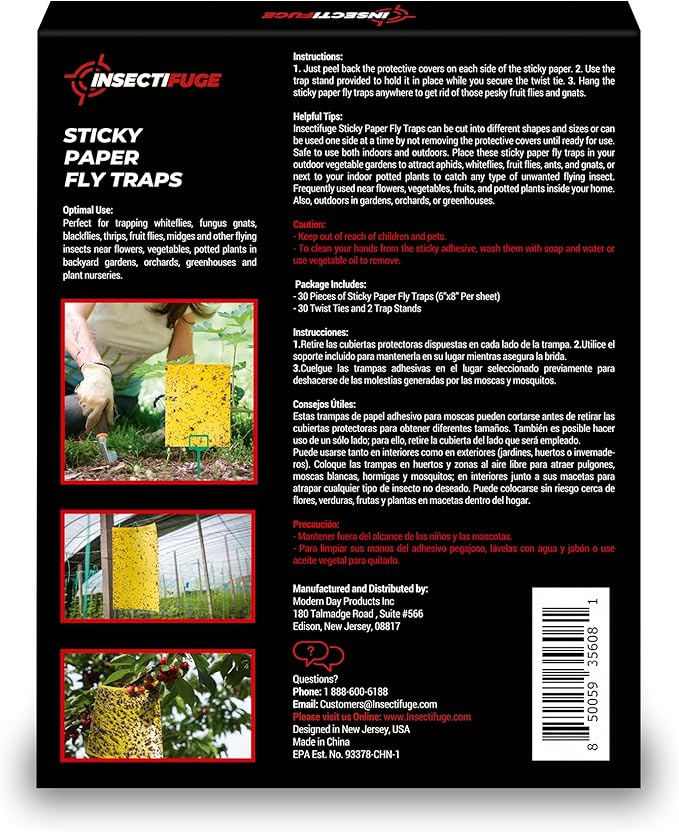 30Pcs Dual-Sided Yellow Sticky Traps for Plant Gnats - Waterproof Fly Paper Outdoor Indoor for Fungus Gnat Trap, Fly Tape Outdoor for Whiteflies, Aphids, Leafminers, Fruit Sticky Traps