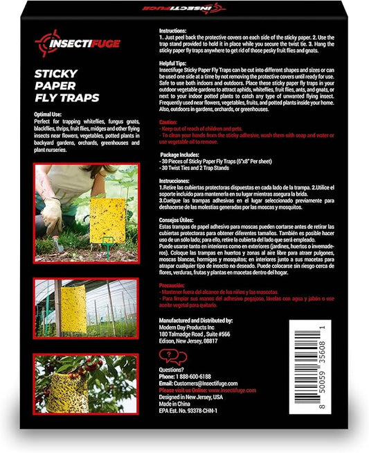 30Pcs Dual-Sided Yellow Sticky Traps for Plant Gnats - Waterproof Fly Paper Outdoor Indoor for Fungus Gnat Trap, Fly Tape Outdoor for Whiteflies, Aphids, Leafminers, Fruit Sticky Traps