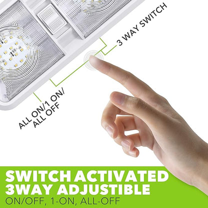 Leisure LED RV LED Ceiling Double Dome Light Fixture with ONOFF Switch Interior Lighting for CarRVTrailerCamperBoat DC 12V Natural White 4000-4500K 48X2835SMD Natural White 4000-4500K, (1 Pack)