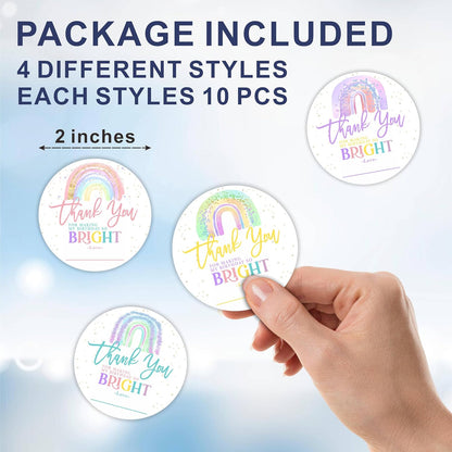 Thank You Stickers - 40 Pcs Watercolor Rainbow 2 Inches Large Self Adhesive Round Label Stickers - Thank You for Making My Birthday So Bright! - 4 Colors Gift Wrapping Label - Party Supplies - 02