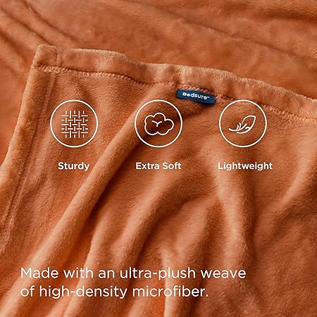 Bedsure Fleece Blankets Queen Size Mango - 280GSM Soft Lightweight Plush Cozy Blanket for Bed, Sofa, Couch, Travel, Camping
