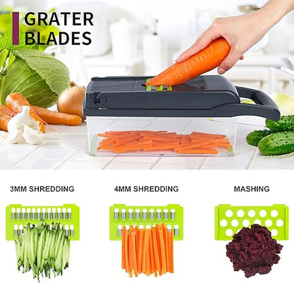 Vegetable Chopper, Onion Chopper, Mandolin Slicer,Pro 10 in 1professional food Choppermultifunctional Vegetable Chopper and Slicer, Dicing Machine, AdjustableVegetable Cutter With Container (Grey)