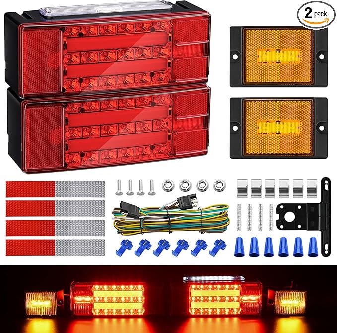 Kohree 12V Submersible LED Trailer Lights Kit, Super Bright LED Utility Brake Turn License Tail Lights, with Wiring Kit & 2 Marker Lights for Boat RV Truck Snowmobile Under 80 Inches