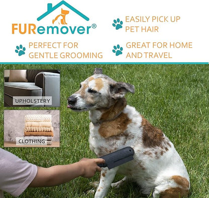 FURemover Plus Pet Hair Rubber Brush with Squeegee, Easily Remove Fur and Lint from Clothing, Carpets and Furniture, Gently Groom Dogs and Cats Wet or Dry, Black, 2 Pack