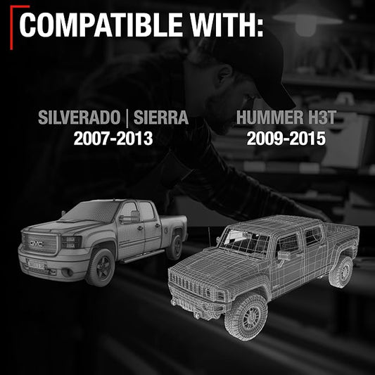 T1A Tailgate Handle Assembly, Upgraded Metal - Compatible with 2007-2015 Chevrolet Silverado; GMC Sierra, Hummer H3T - Textured Black - OEM 20955300, 15140549, 20880357