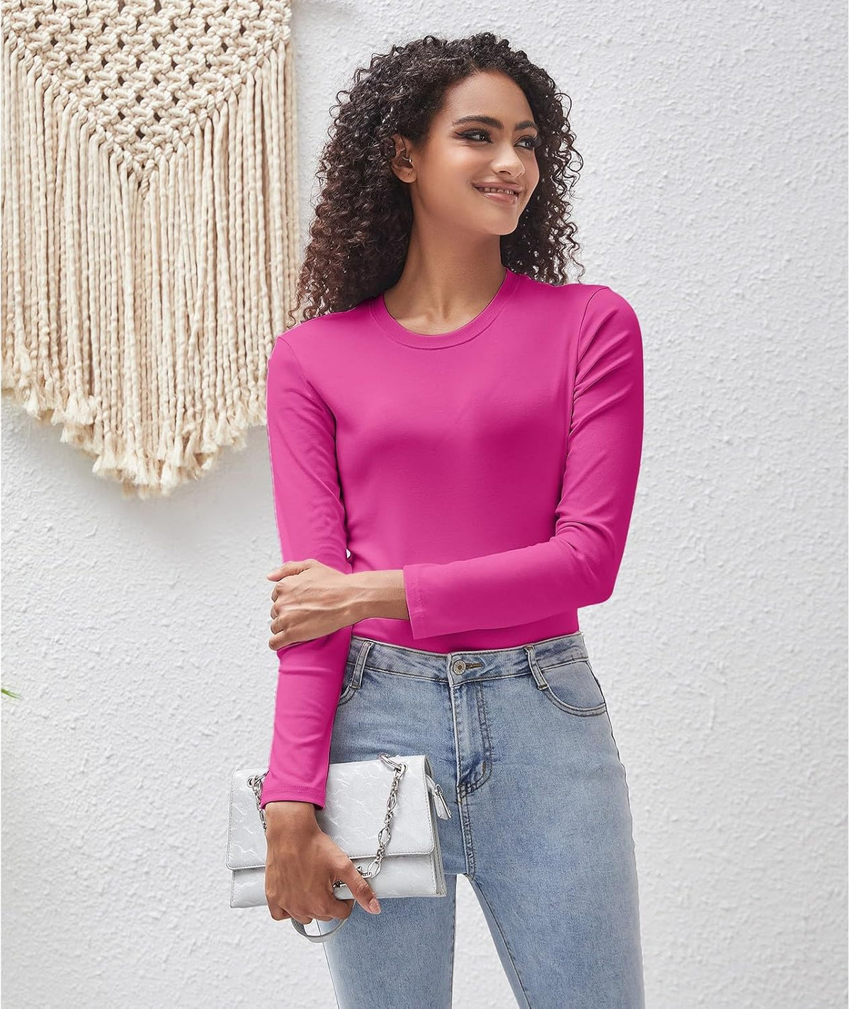Cotton Long Sleeve Tee Shirts for Women Slim Fit Tshirts Basic Tops Tight Crewneck Layering Undershirt.