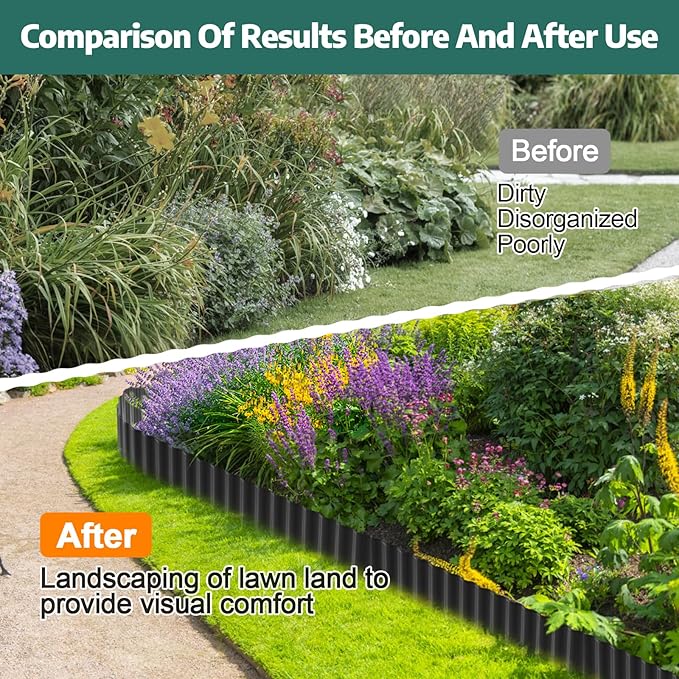 Corrugated Garden Edging Border, 6 "×40 FT Metal Landscape Edging for DIY Flower Beds, Lawn, Landscaping, Garden, Fence, Yard, Sturdy Galvanized Paver Edging Trim Border(Black)