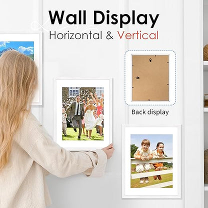 FIXSMITH 11x14 Picture Frame Set of 2, Photo Frame with HD Plexiglass, Display Pictures 8x10 with Mat or 11x14 Without Mat, White Picture Frames Collage Wall Decor, Gallery Wall Frame