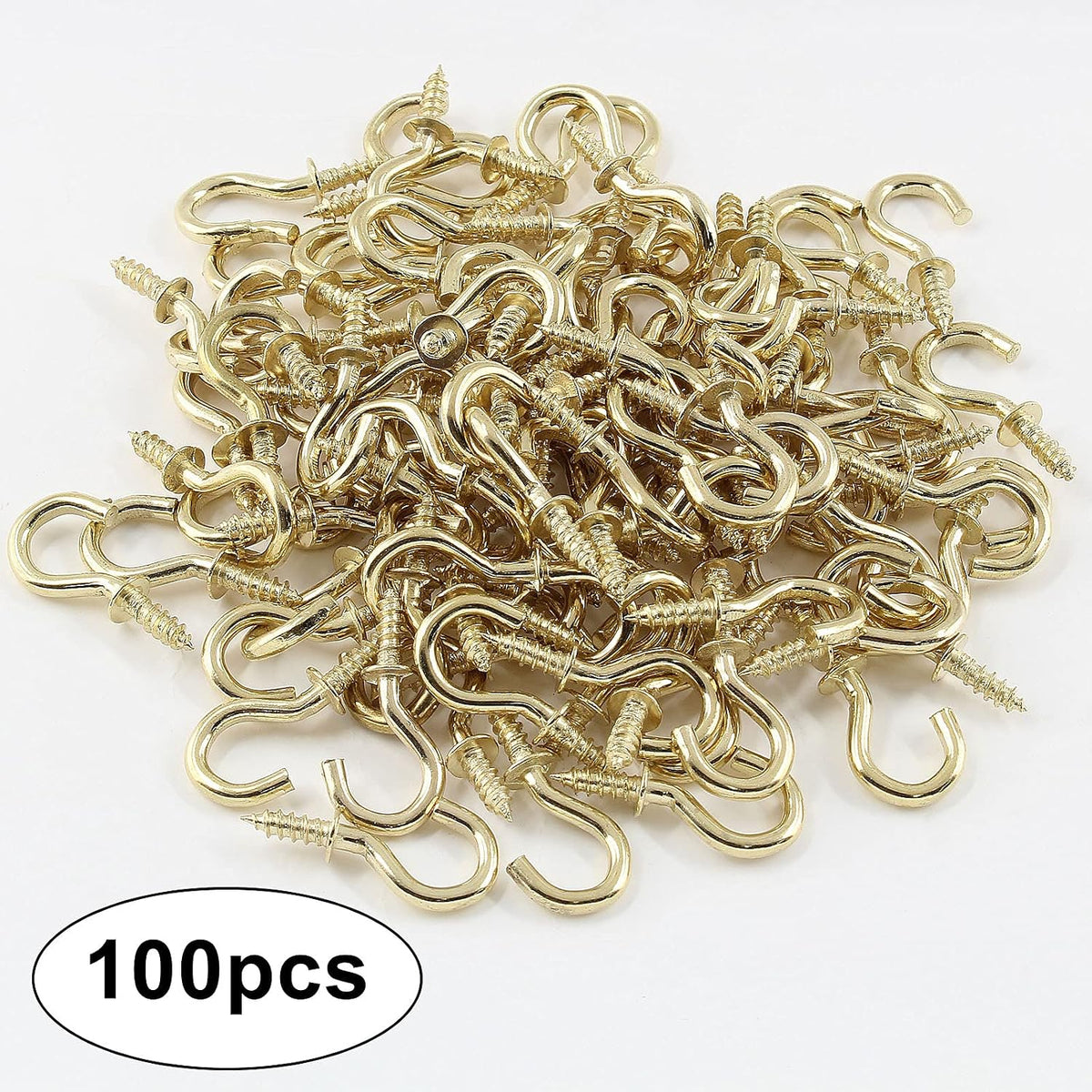 Murtenze 100Pieces 1/2inch Mini Cup Hooks Ceiling Hooks, Brass Screw-in Hooks for Hanging Plants, Mugs, Utensils, Indoor, Outdoor (Gold)