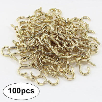 Murtenze 100Pieces 1/2inch Mini Cup Hooks Ceiling Hooks, Brass Screw-in Hooks for Hanging Plants, Mugs, Utensils, Indoor, Outdoor (Gold)